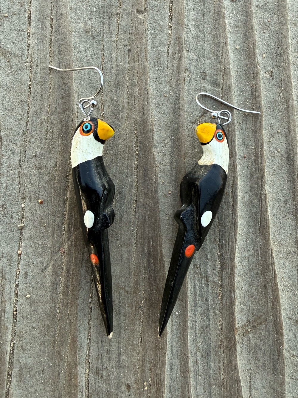 Bundle 3 for 50% off 1980s Hand Painted Wooden Parrot Earrings New Wires